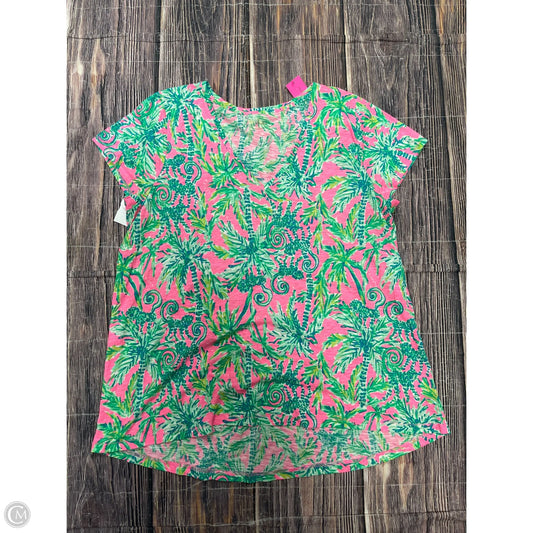 Top Short Sleeve Designer By Lilly Pulitzer In Green & Pink, Size: 1x