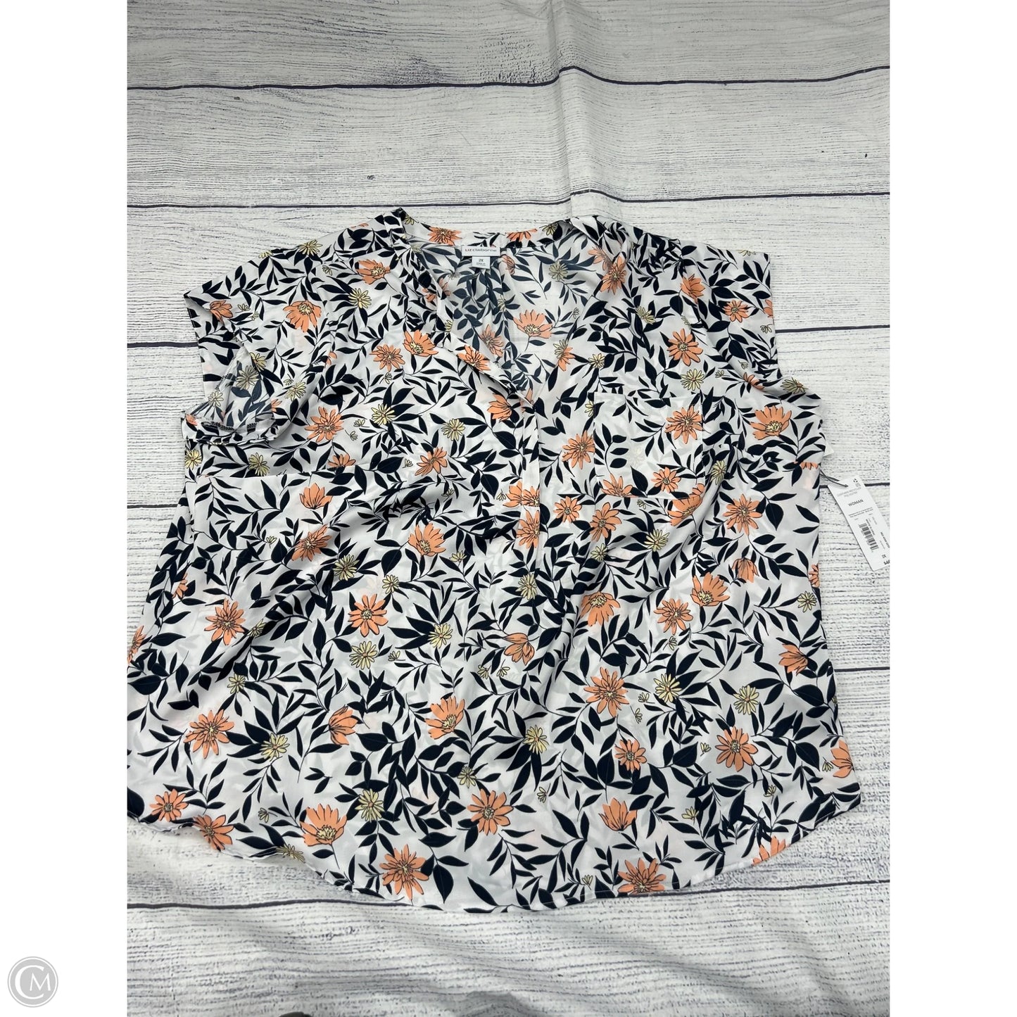 Top Short Sleeve By Liz Claiborne In White, Size: 2x