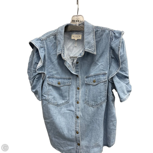 Top Short Sleeve By Risen In Blue Denim, Size: L