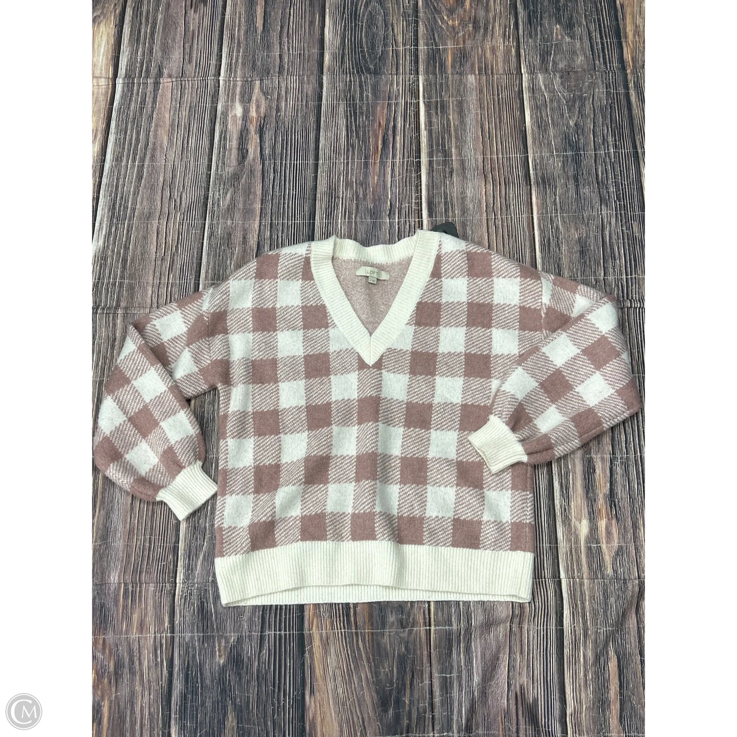 Sweater By Loft In Pink & White, Size: M