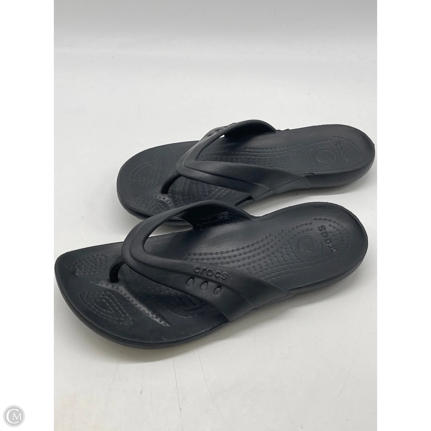 Sandals Flats By Crocs In Black, Size: 7