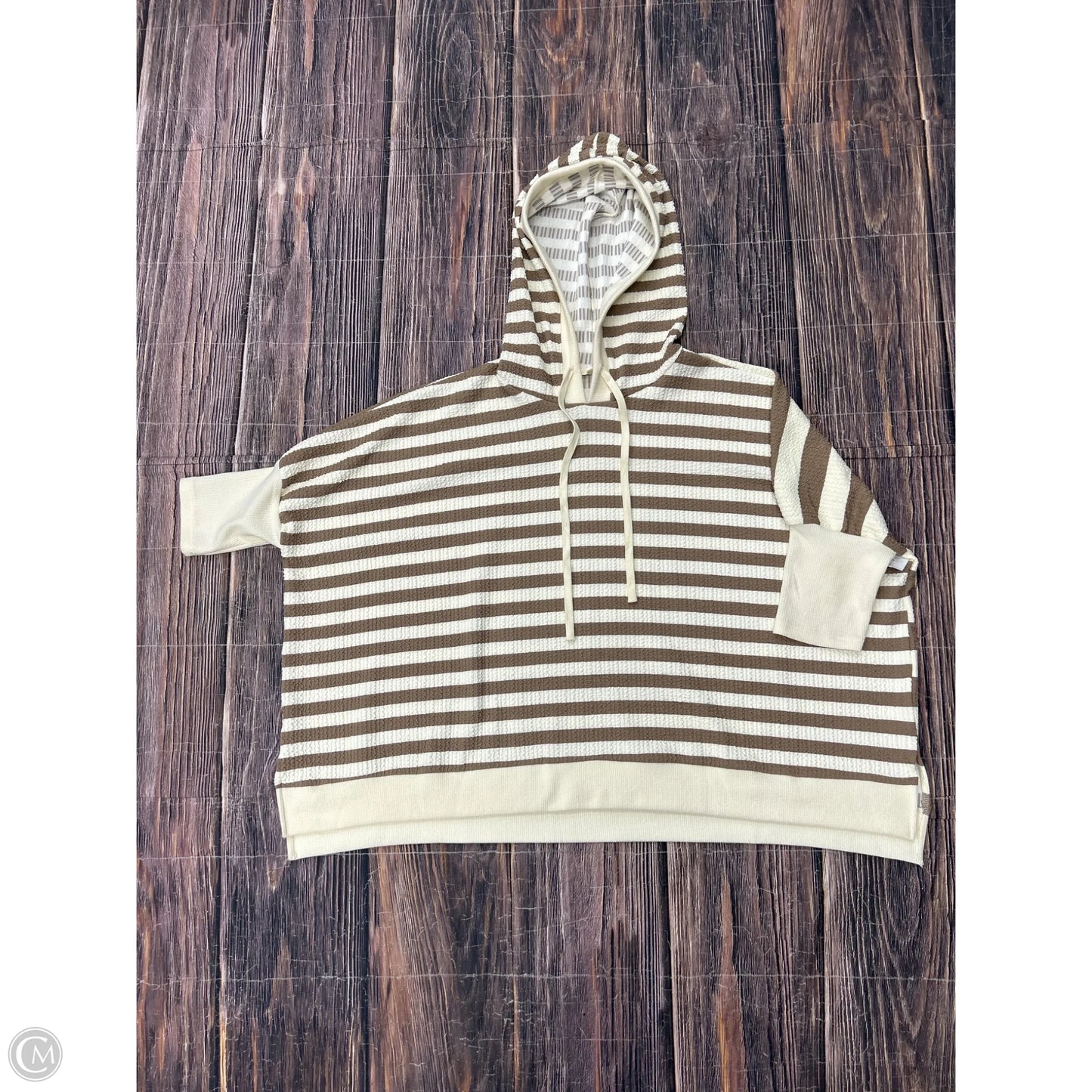 Sweatshirt Hoodie By Easel In Brown & Cream, Size: M