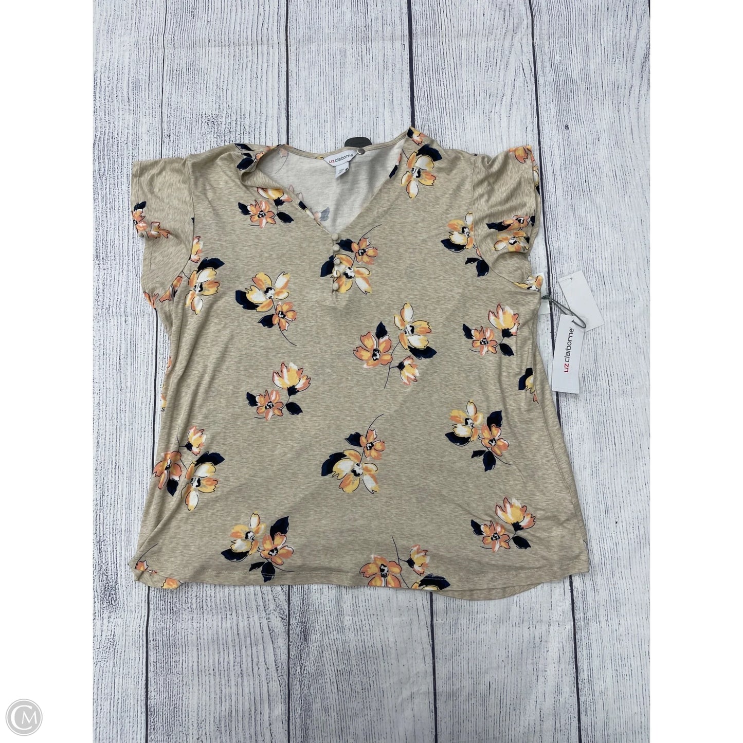 Top Short Sleeve By Liz Claiborne In Floral Print, Size: 1x