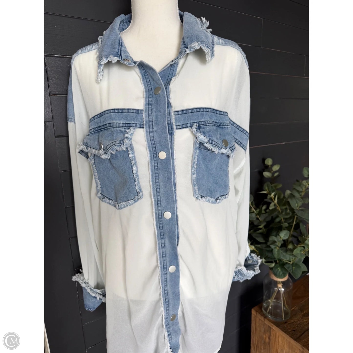 Top Long Sleeve By Bibi In Blue & White, Size: Xl