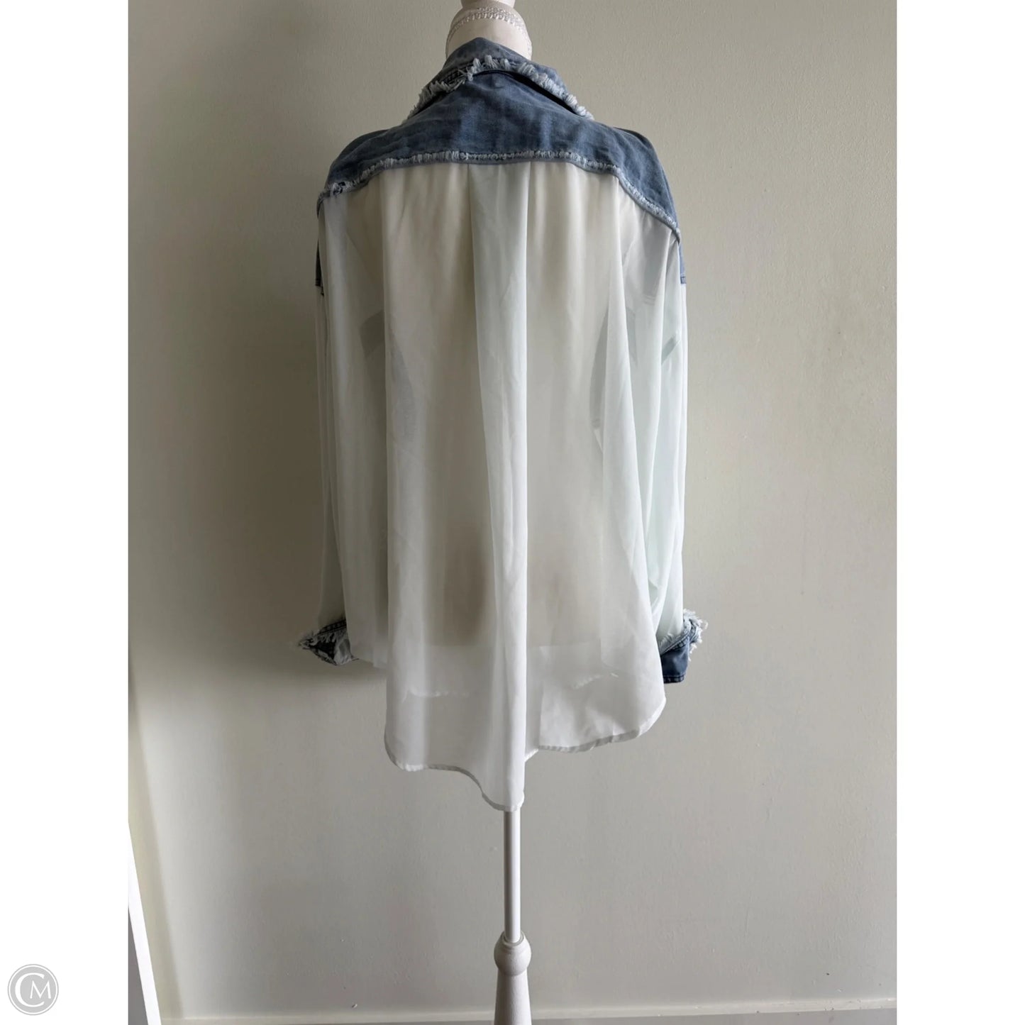 Top Long Sleeve By Bibi In Blue & White, Size: Xl