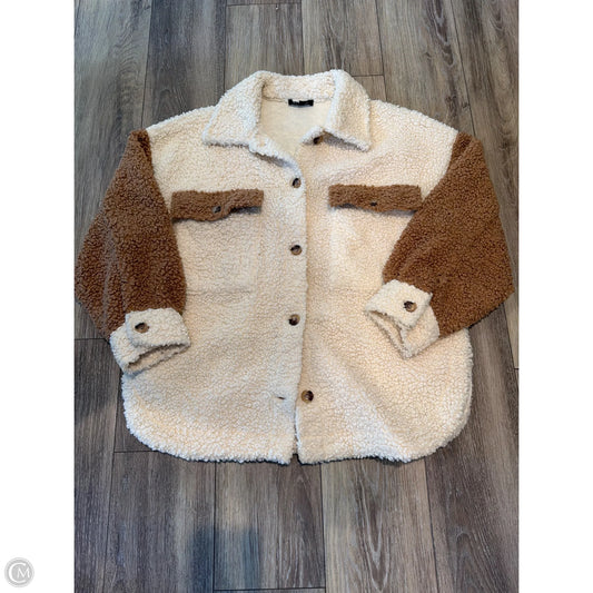 Jacket Faux Fur & Sherpa By Blu Pepper In Brown & Cream, Size: L