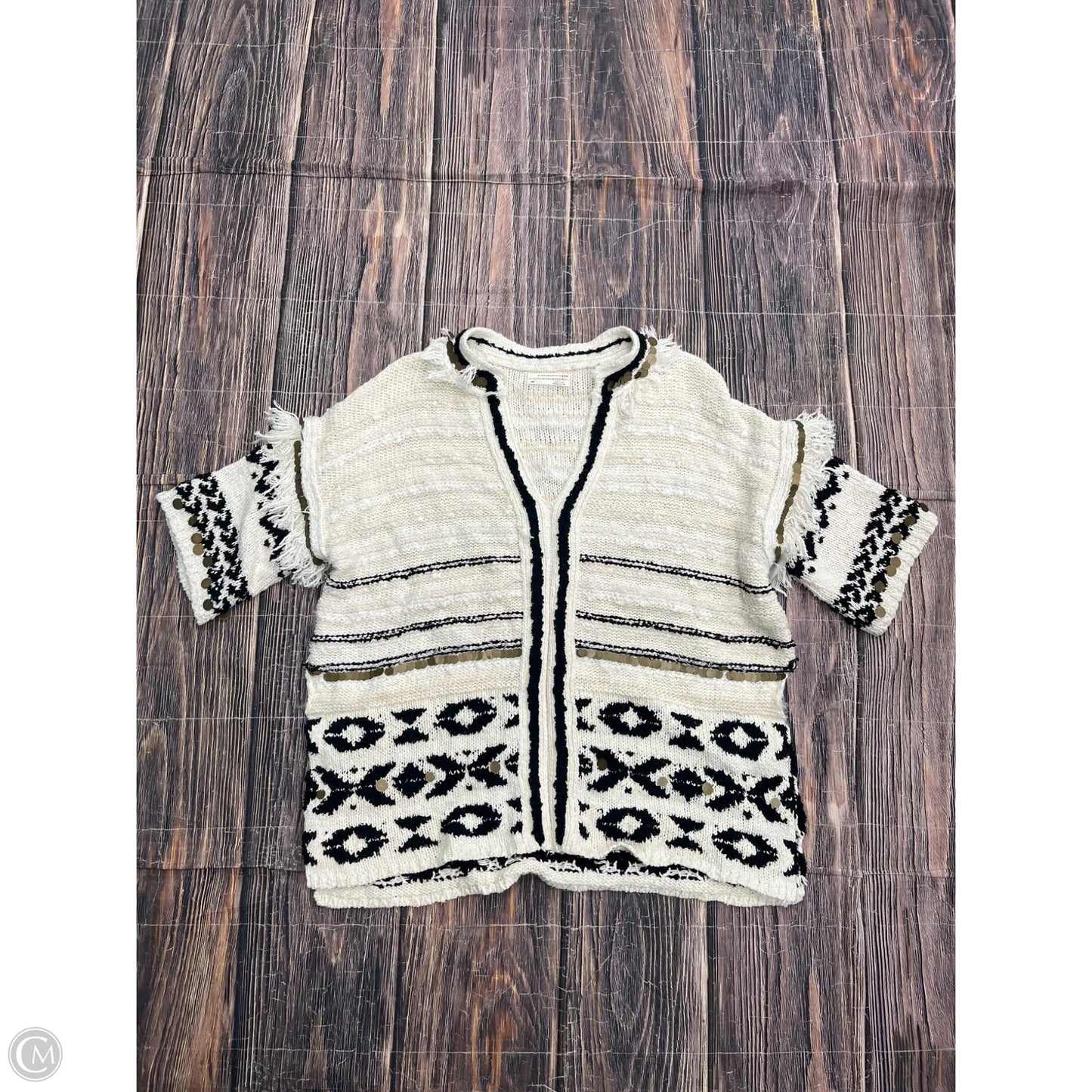 Sweater Short Sleeve By Anthropologie In Black & Cream, Size: M