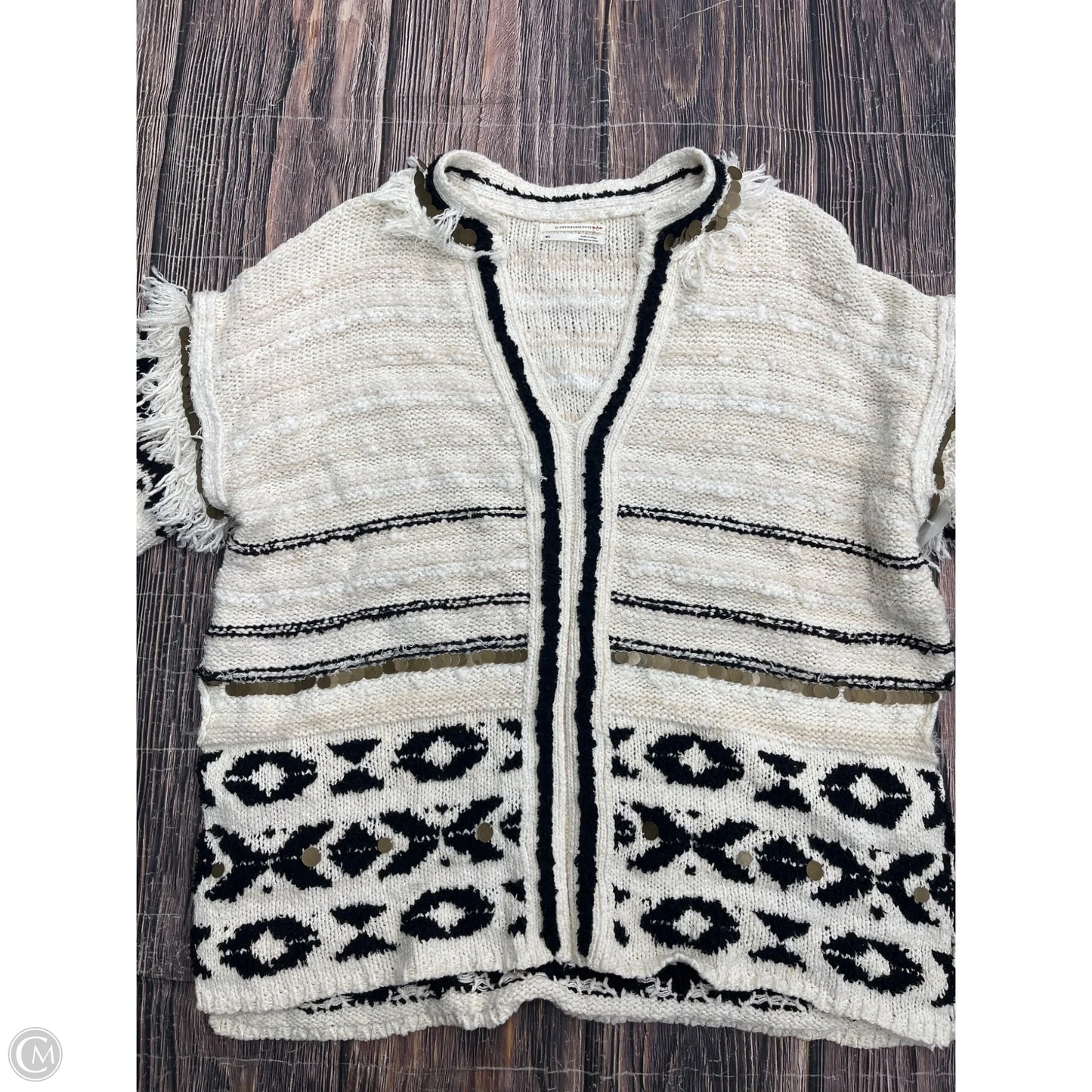 Sweater Short Sleeve By Anthropologie In Black & Cream, Size: M