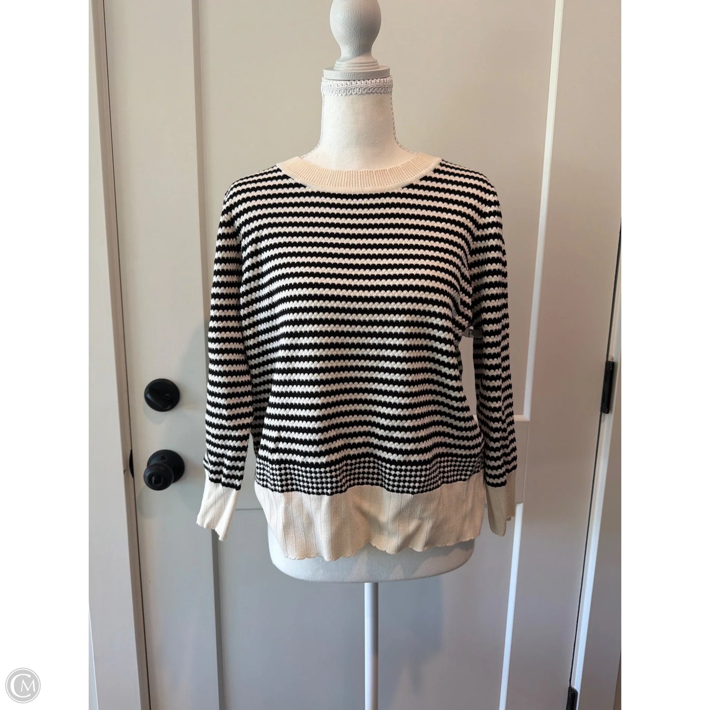 Top Long Sleeve By Adrianna Papell In Black & White, Size: M