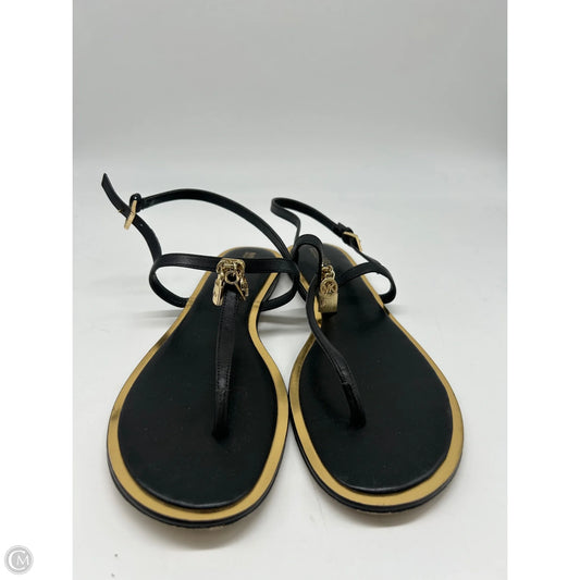 Sandals Flats By Michael By Michael Kors In Black & Gold, Size: 10