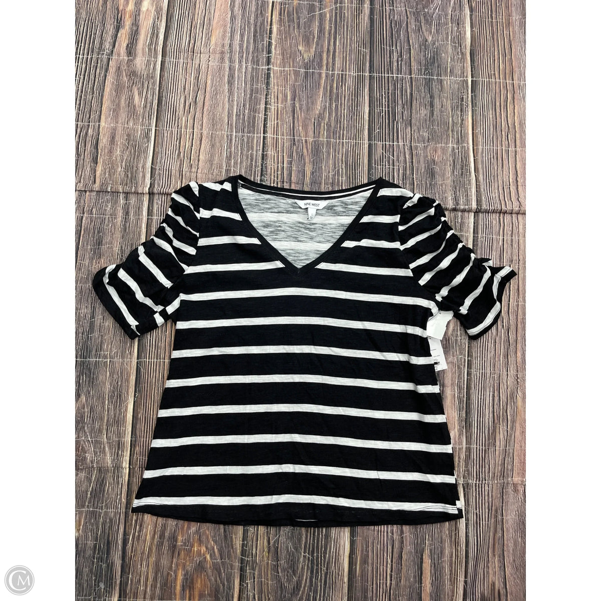 Top Short Sleeve By Nine West In Striped Pattern, Size: L