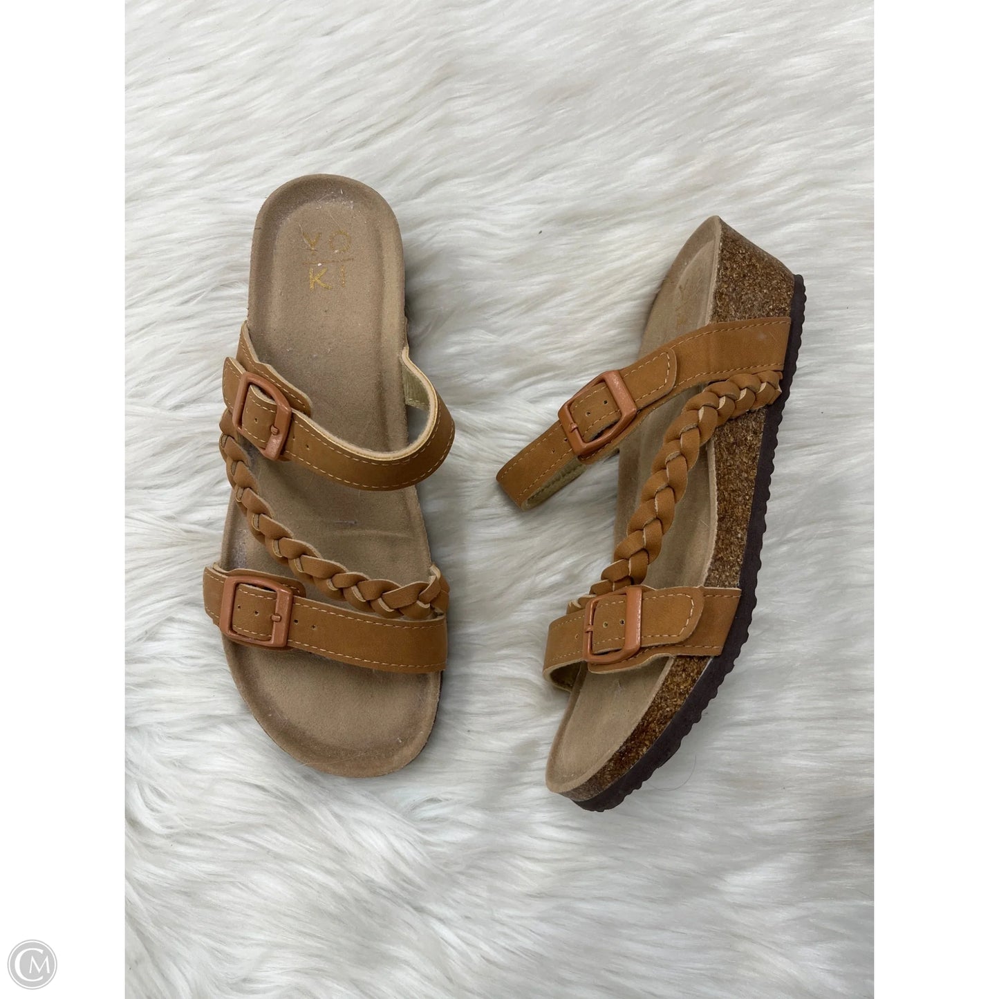 Sandals Heels Wedge By Yoki In Brown, Size: 8.5