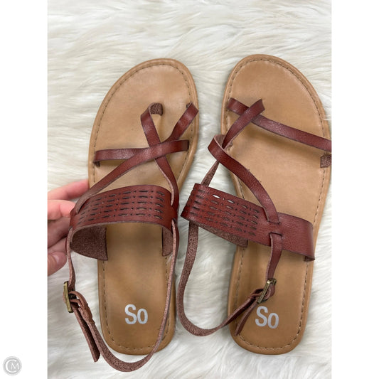 Sandals Flats By So In Brown, Size: 10