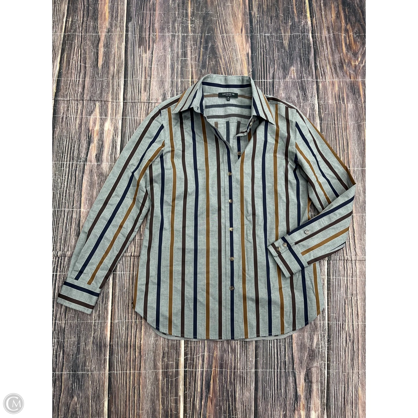 Top Long Sleeve Designer By Lafayette 148 In Grey, Size: M